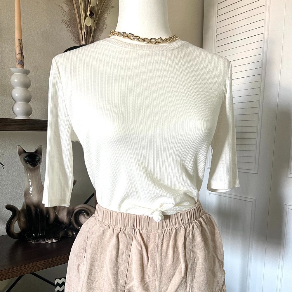 BP X Claudia Sulewski White 3/4 Sleeve Shirt